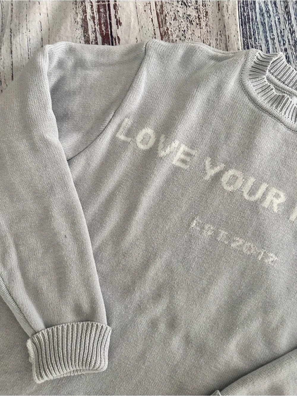 Love Your Melon Light Gray Logo Knit Sweater - Picture 5 of 9